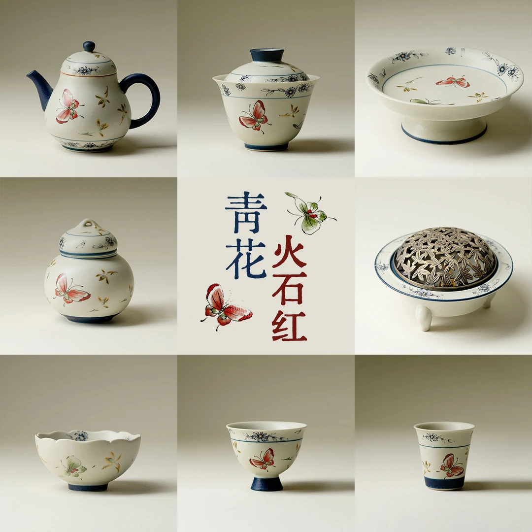 青花仿古茶具功夫茶具手工复古茶盖碗家用泡茶器具大容量陶瓷白瓷