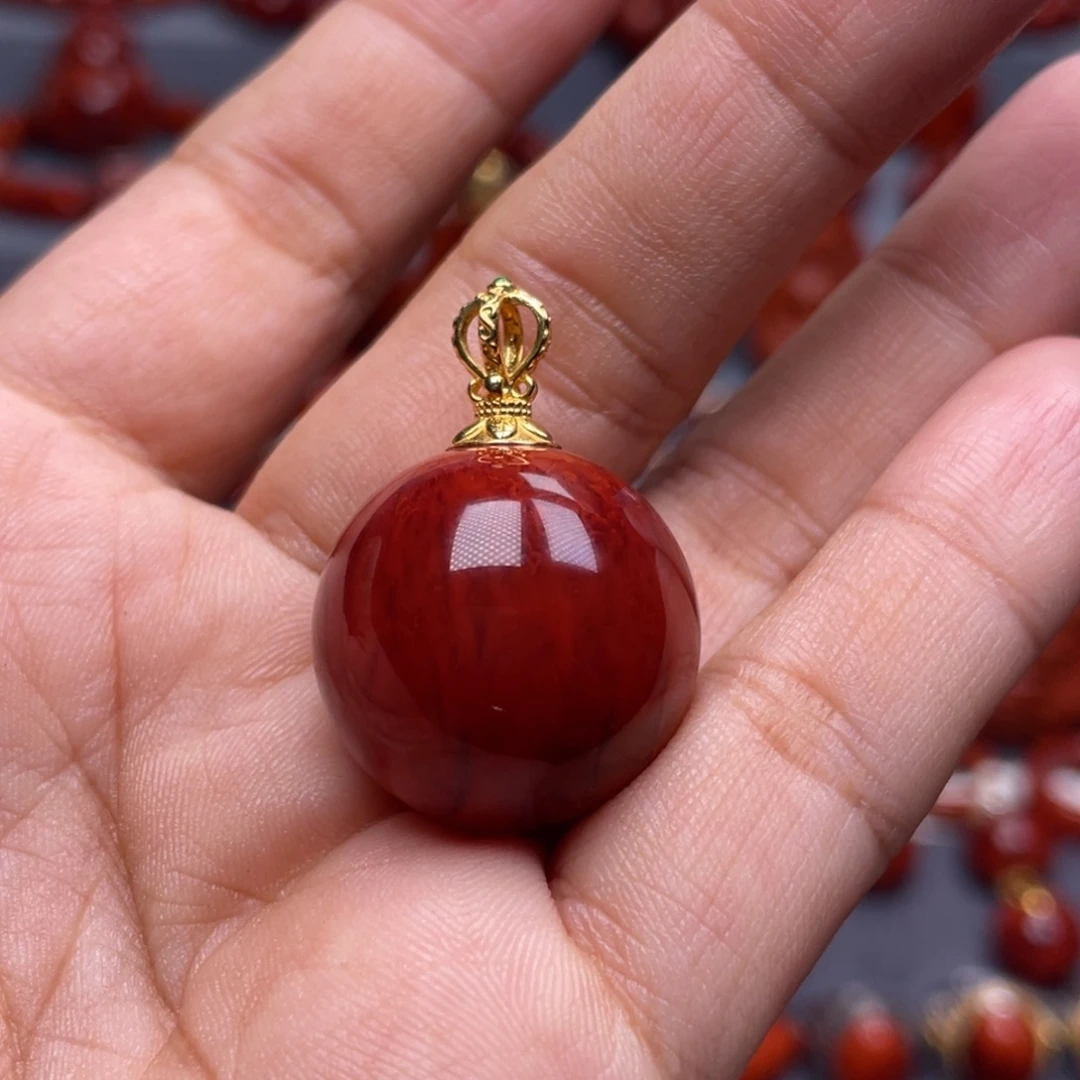 敏****南红玛瑙18K金镶嵌珠宝奇石圆珠22.5mm