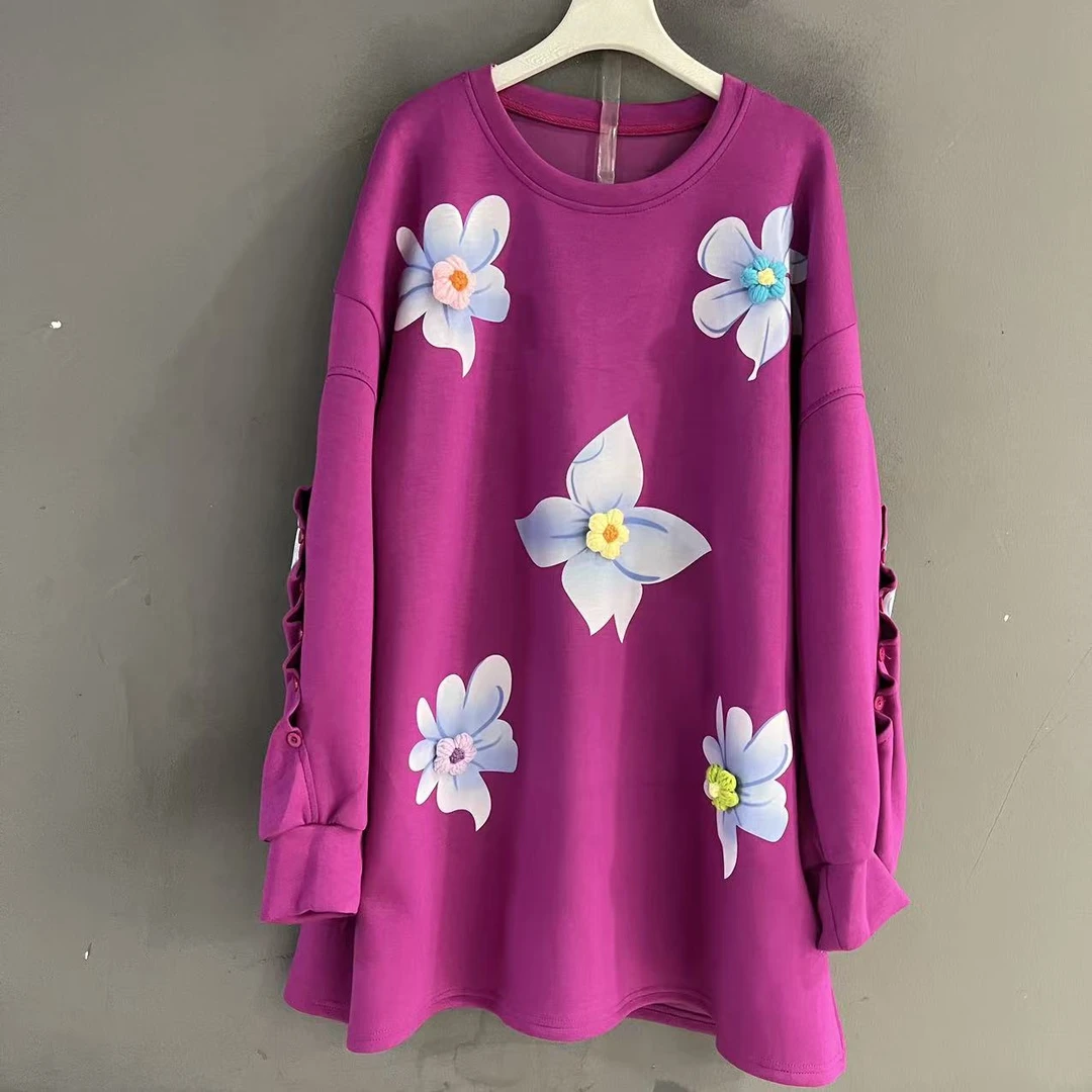 宽松型拼接圆领女常规款长袖卫衣女装韩版休闲大版