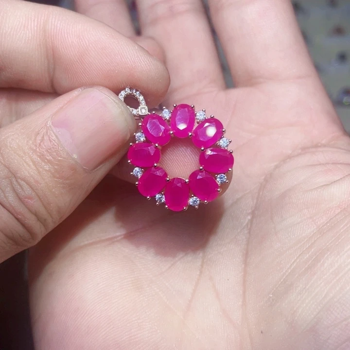 红宝石颈饰银S925镶嵌