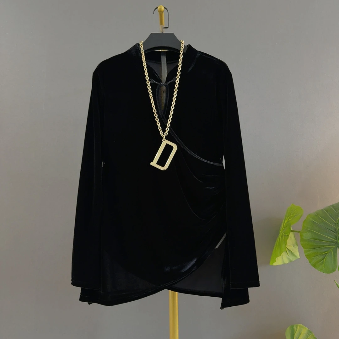 圆领常规不等式立领斜襟短款上衣复古夹克重工女装丝绒气质打底衫