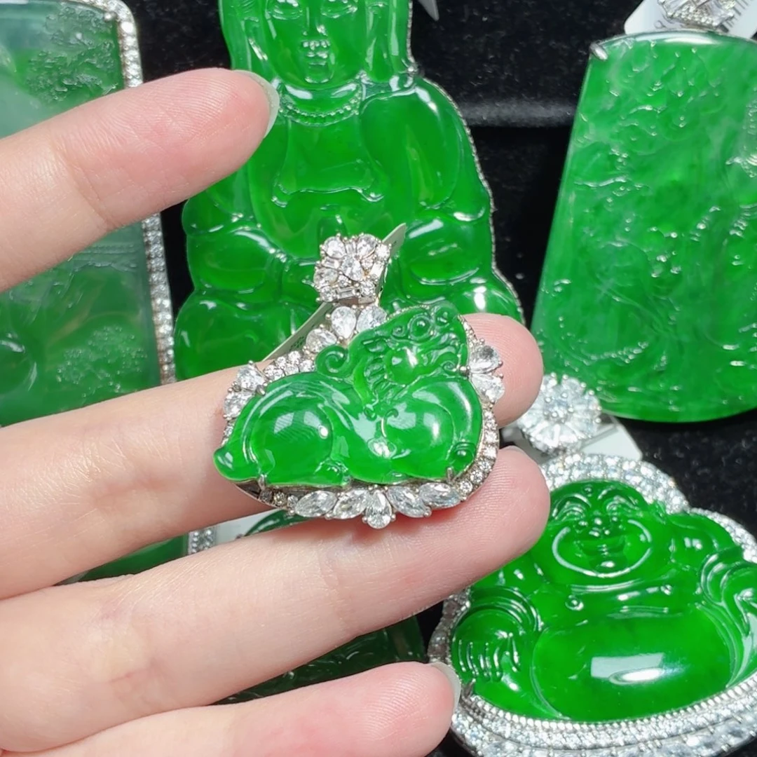 翡翠银S925镶嵌颈饰天然A货翡翠