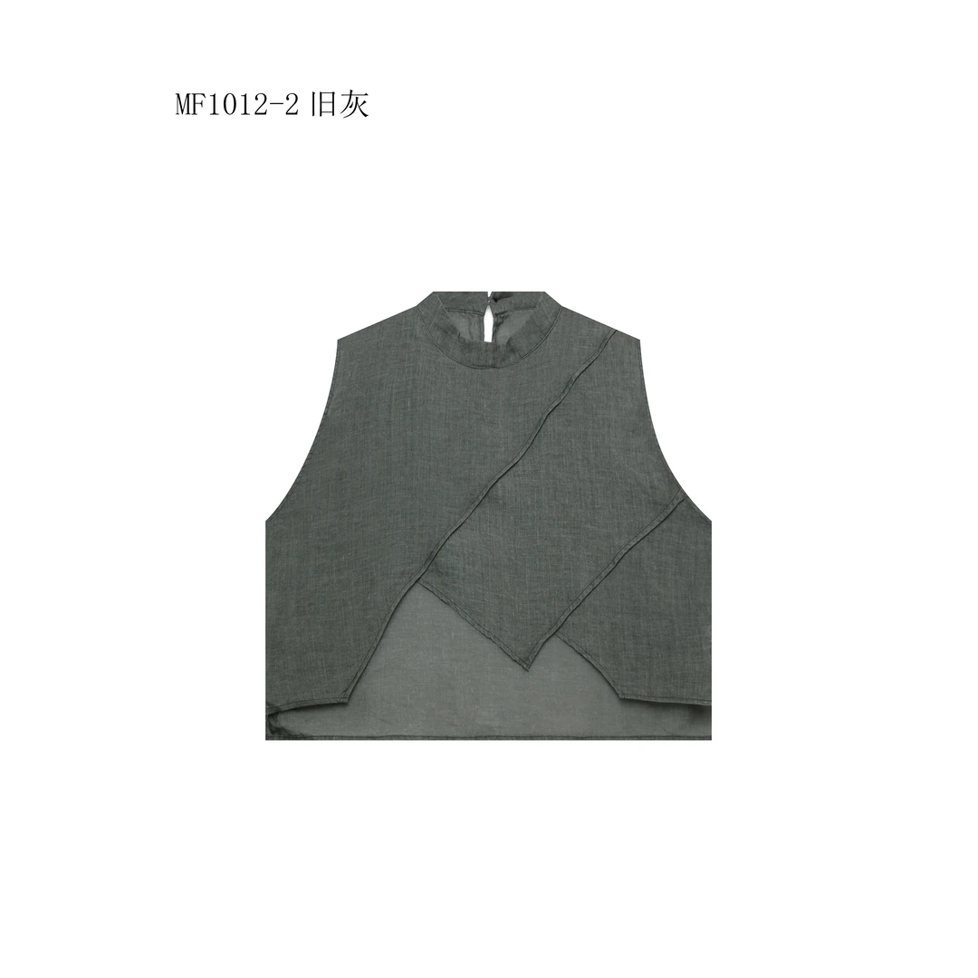 【麻訪家】MF1012-2旧灰文艺气质不规则百搭坎肩上衣