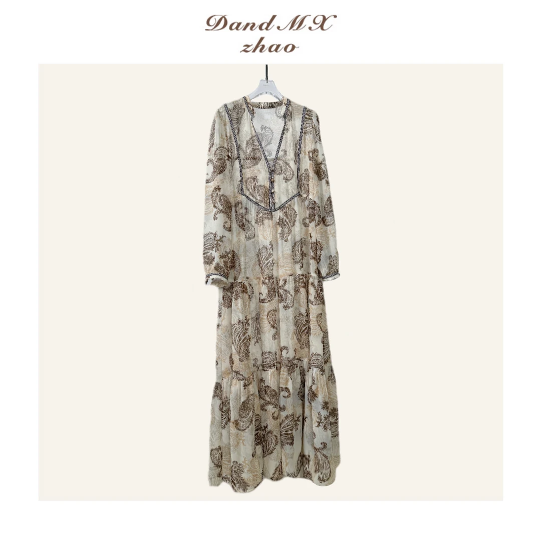 D&MX 羽翎 设计师款腰果印花高个子优雅连衣裙82002