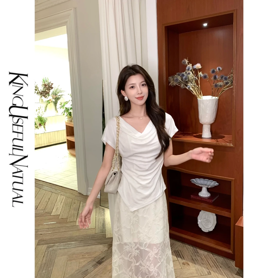 KUN【心机面膜T】设计感up 弹力蕾丝遇见天si羊毛舒适精致短袖上衣