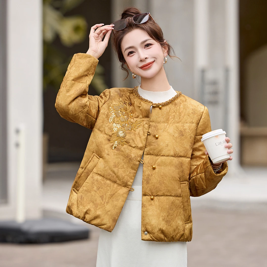 新中式重工刺绣羊毛棉服女短款2025秋冬季新款洋气独特别致小棉袄