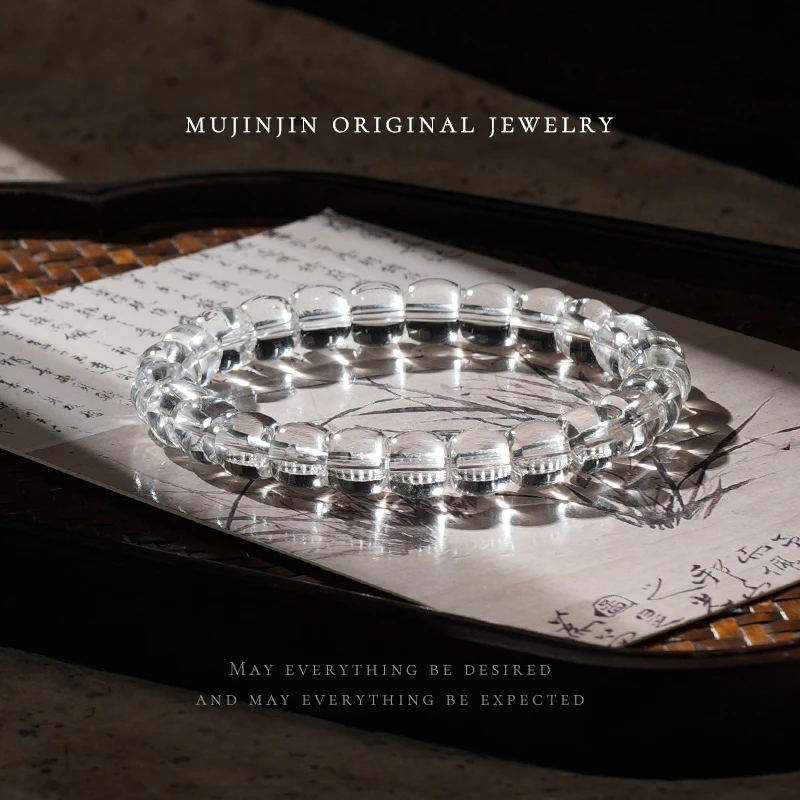 【木槿槿】天然白水晶手串男女款约8m时尚算盘珠情侣串珠手链XL3207