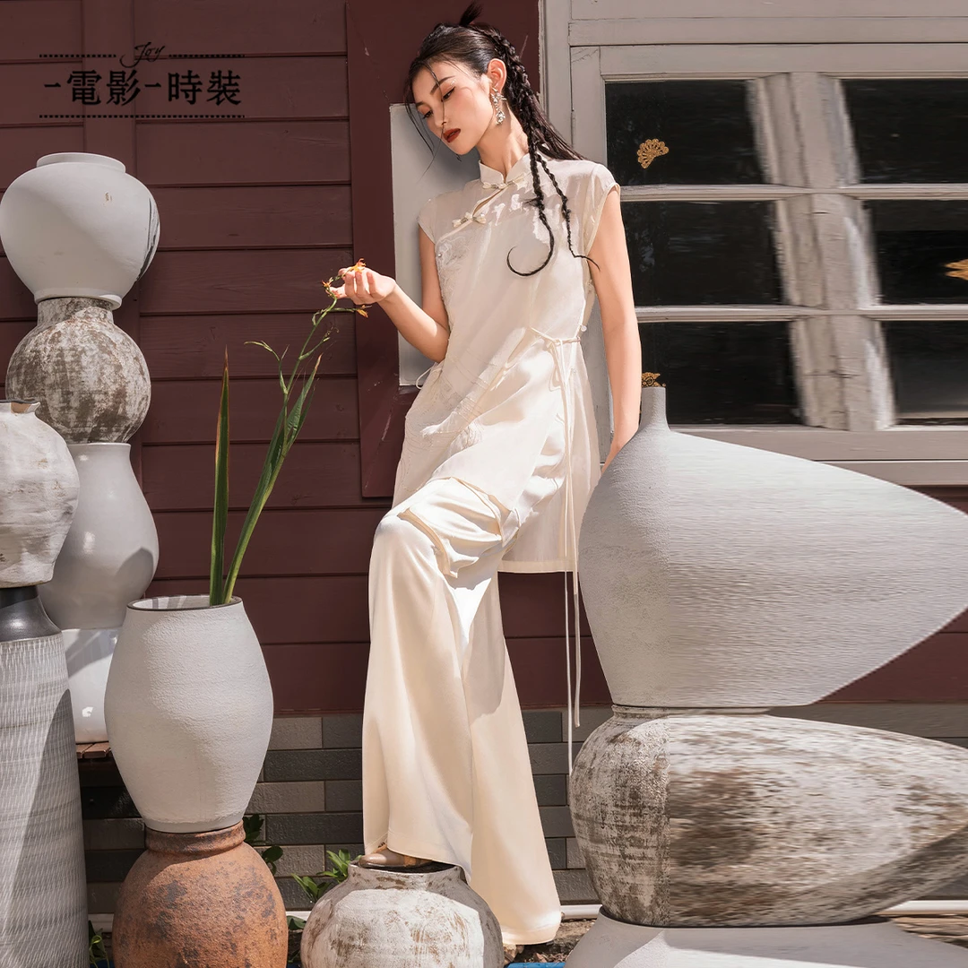 一电影一时装夏季新款复古醋酸直筒工装阔腿裤长裤女士FFMK122256