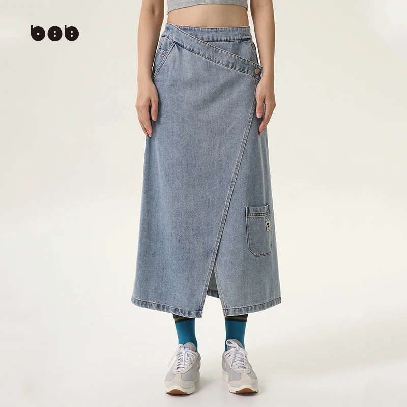 【商场同款】白目自牛仔半身裙女2024春装新品纯色百搭中长款裙子