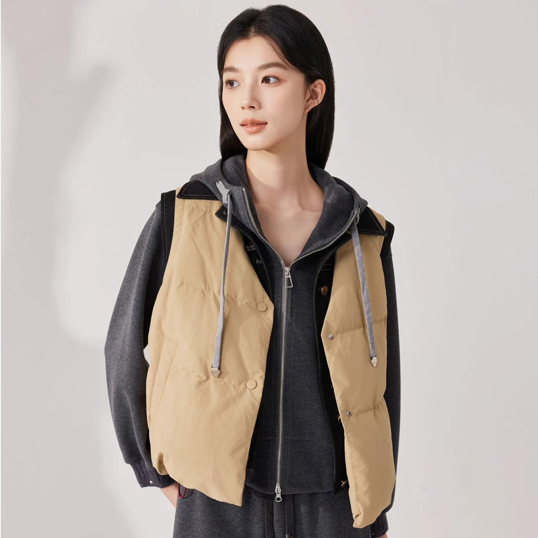 【商场品质】90白鸭绒 简约通勤牛仔拼接设计时尚羽绒马甲 ZYJ 5510