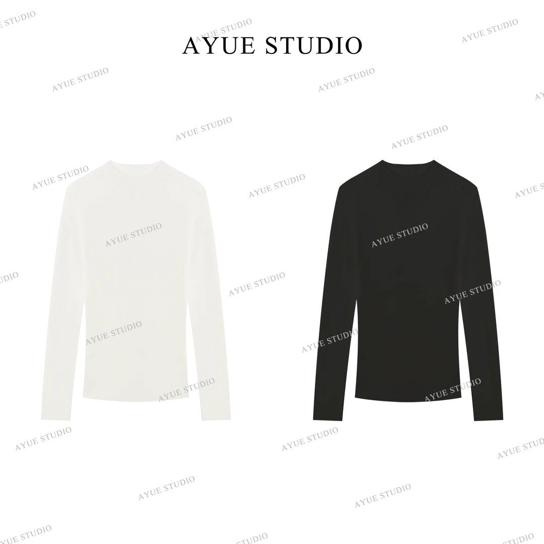 AYUE「茉白」100%羊毛精纺全羊毛半高领针织衫2163