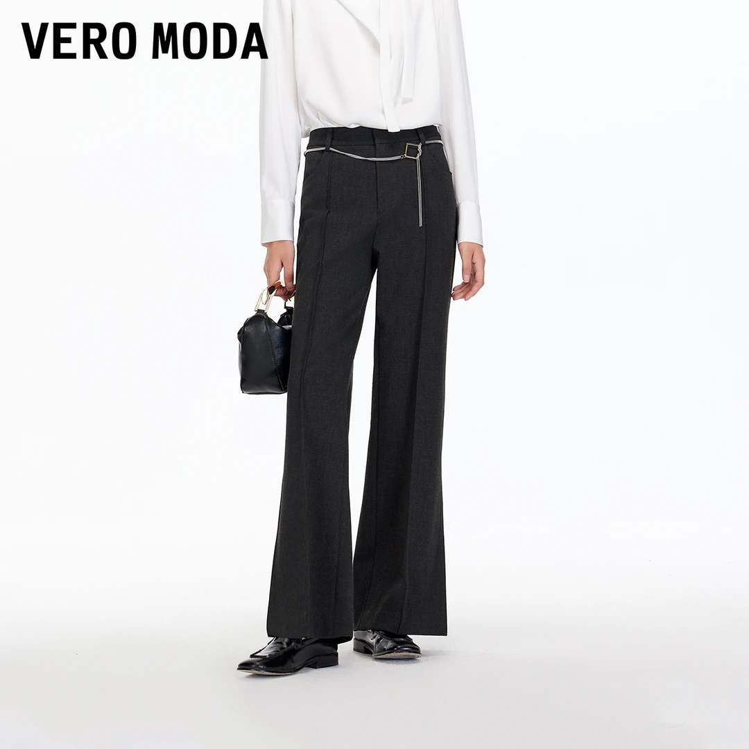 Vero Moda休闲裤2025秋季新款金属腰链高腰垂坠微喇裤洋气高级感