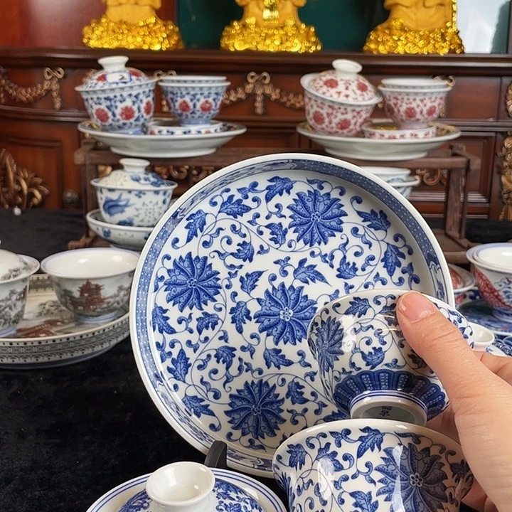 缠枝莲五件套茶具