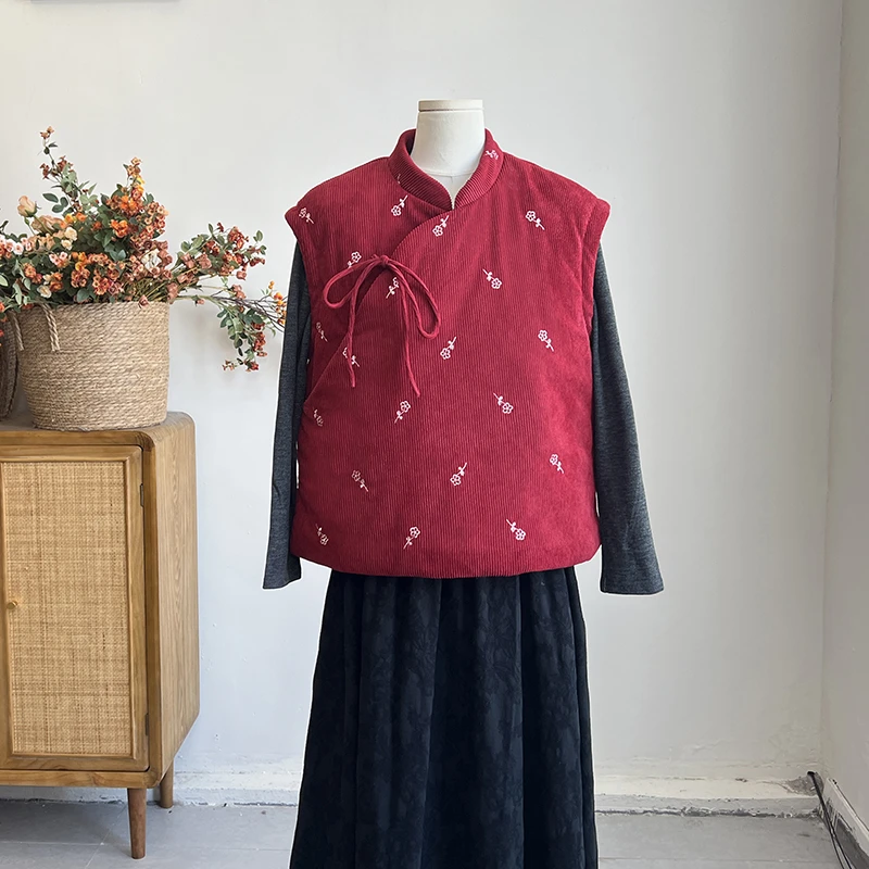 4224《小烟芜》原创国风新中式复古棉马夹春秋小花刺绣马甲