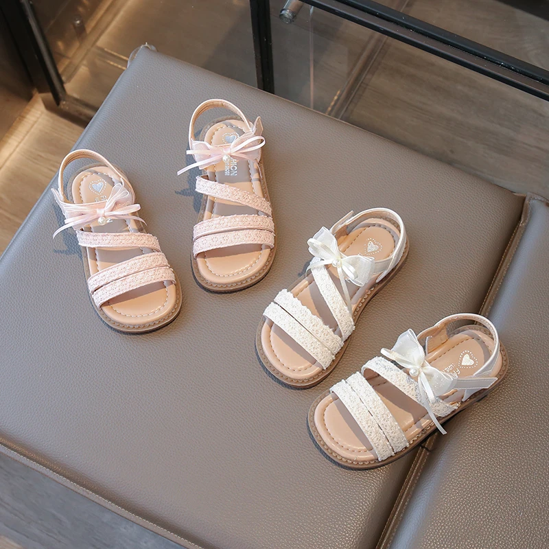 【民族风】女童凉鞋2025夏季新款软底公主鞋小女生蝴蝶结露趾沙滩鞋