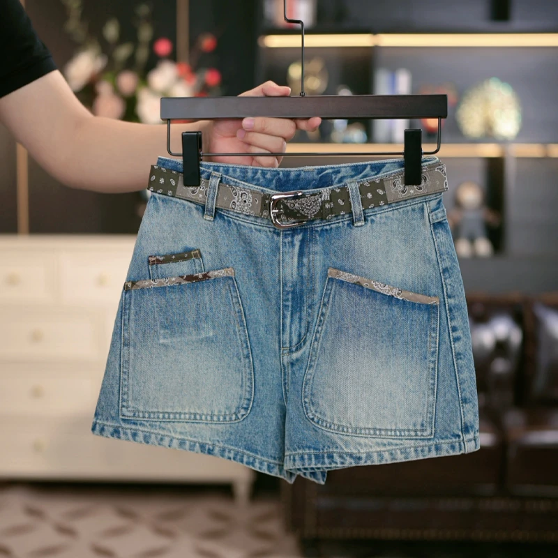 【海岛恋综】2025夏季新款水洗棉复古休闲设计感夏季牛仔短裤