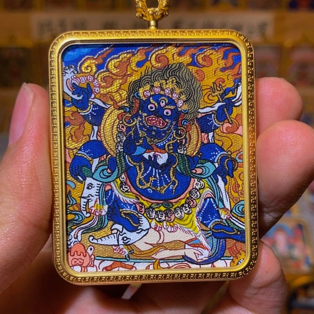 张***心吊坠六臂玛哈嘎拉大黑天纯手绘唐卡