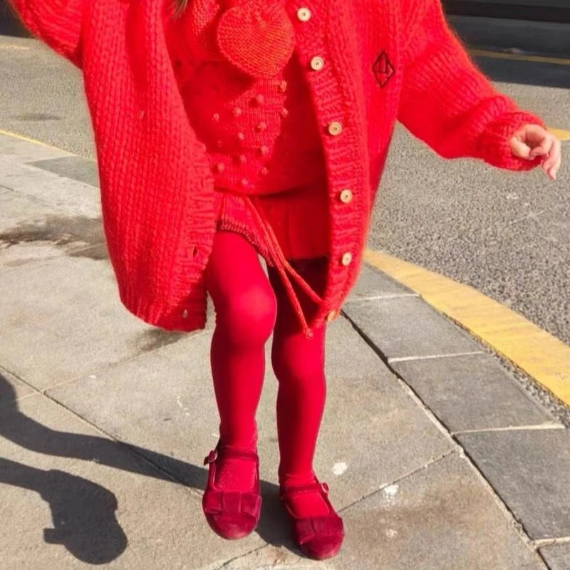 女童连裤袜儿童春夏红色过年喜庆薄款天鹅绒连脚袜子宝宝底裤