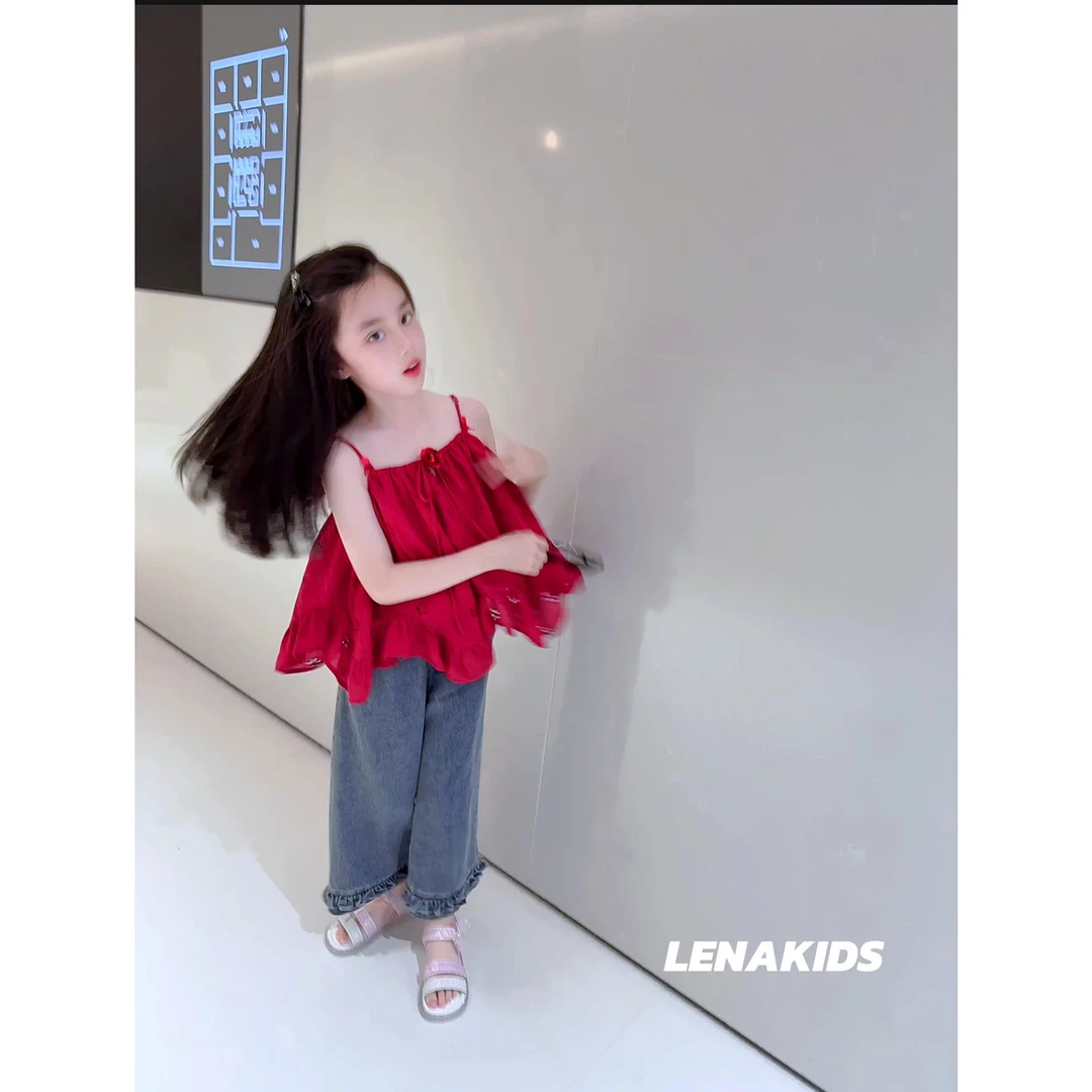 Lenakids现货【超显白·100%纯棉吊带·花边牛仔裤套装】25042103