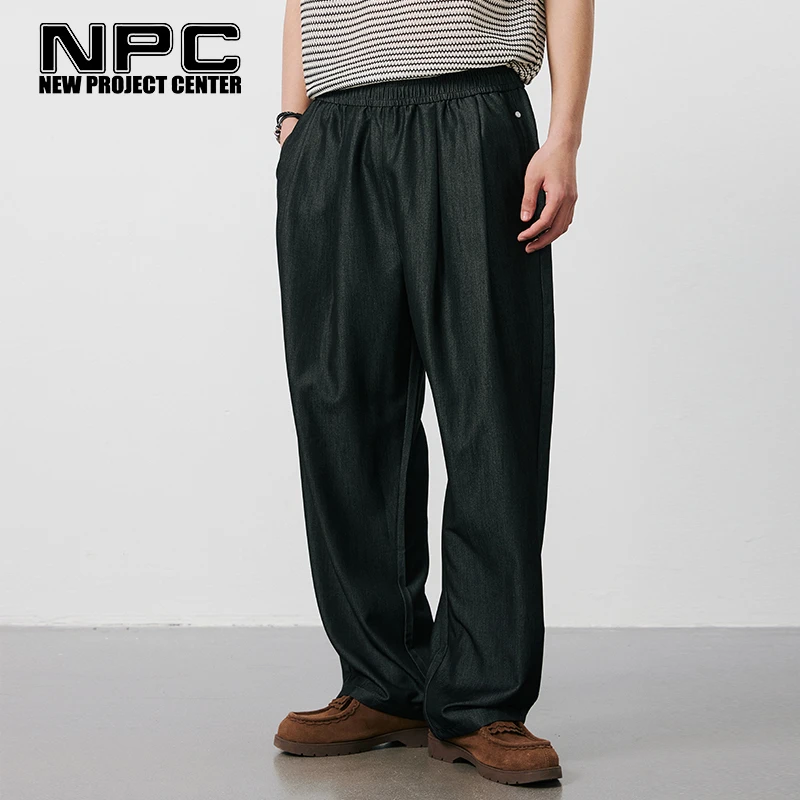NPC潮牌复古老钱风铆钉字母压褶抖抖休闲长裤男垂感NP54TR41 J