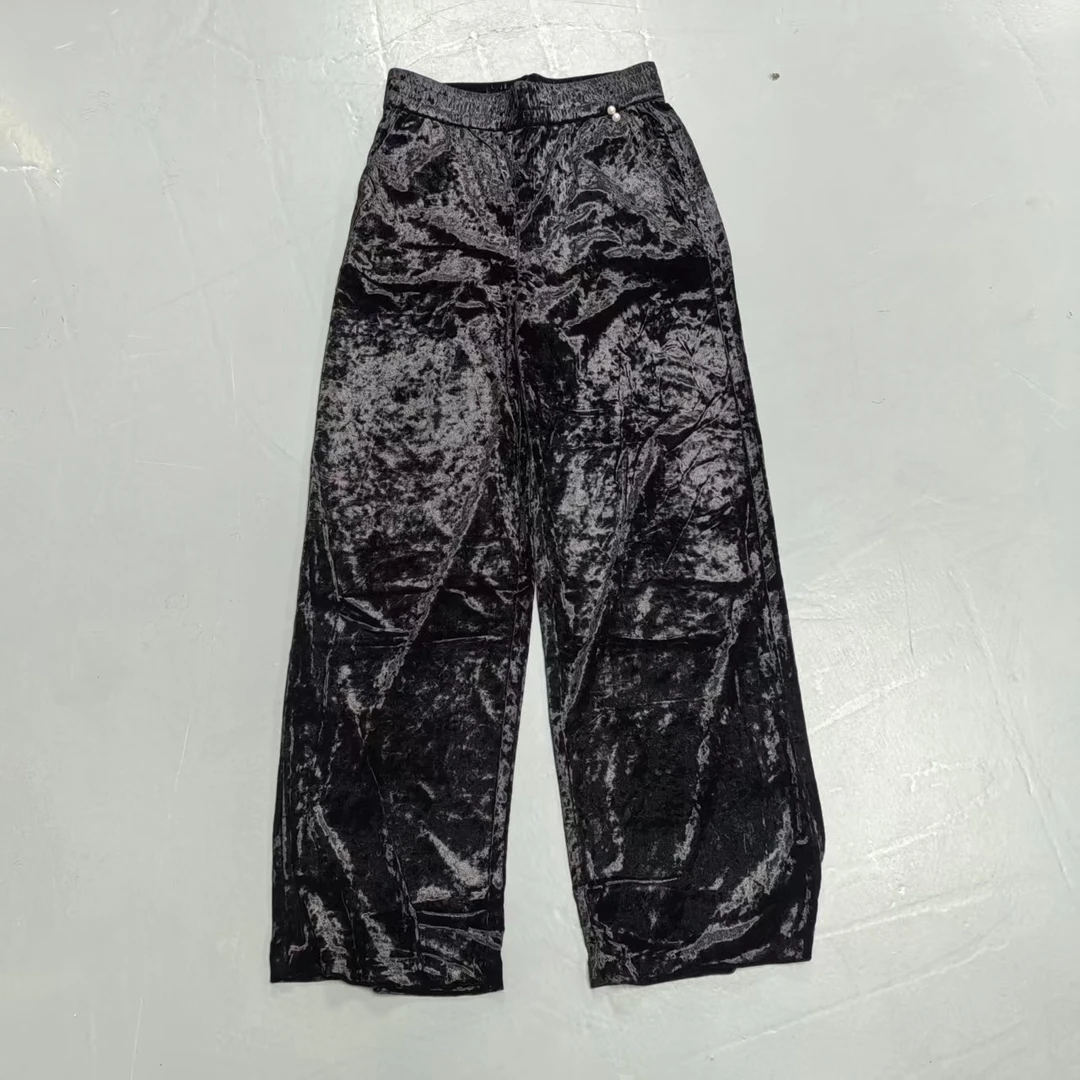 【南油玲姐】黑色丝绒松紧休闲裤108090