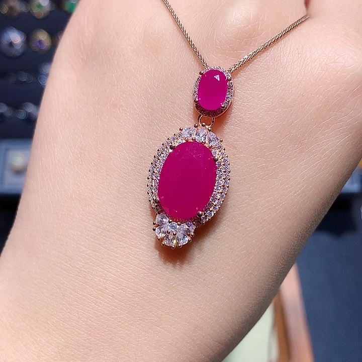 吊坠(赠链)银S925镶嵌红宝石