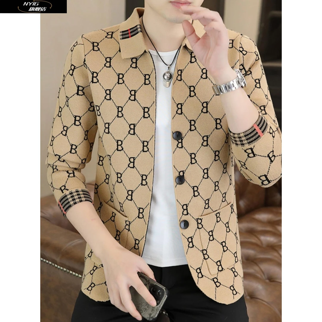 NYIG男士高端针织开衫外套2025秋季新款个性潮牌提花男装时尚上衣