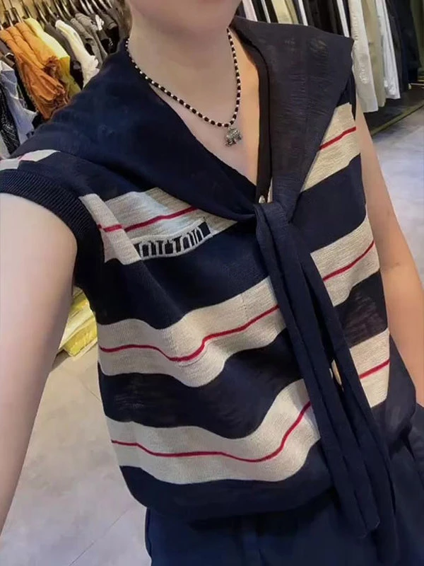 休闲学院风条纹减龄女上衣2025年夏季新款小众设计感慵懒风高级感