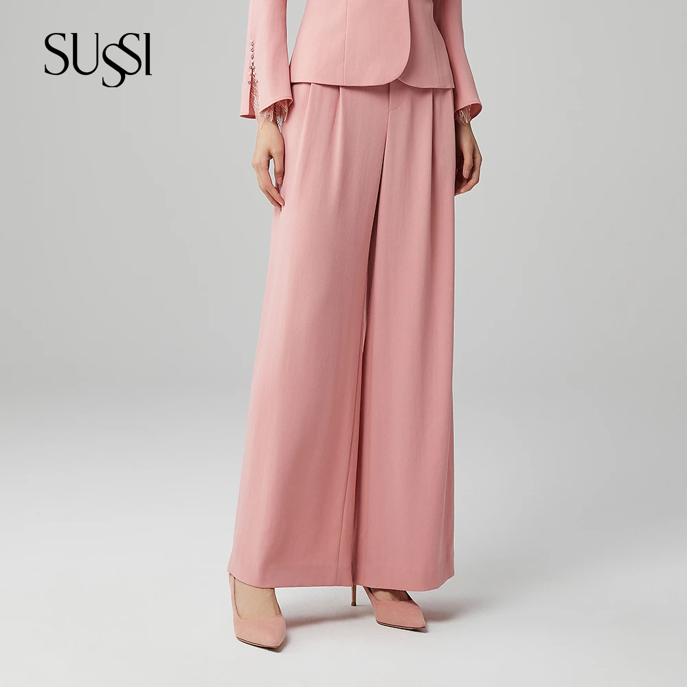 SUSSI/古色古色2025早秋法式杏粉色一粒扣直筒西裤女