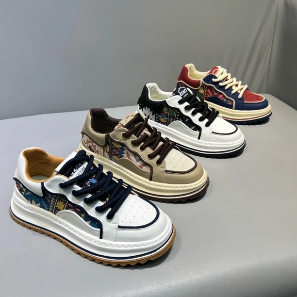 早春新款皮布拼接时尚休闲百搭男款潮鞋