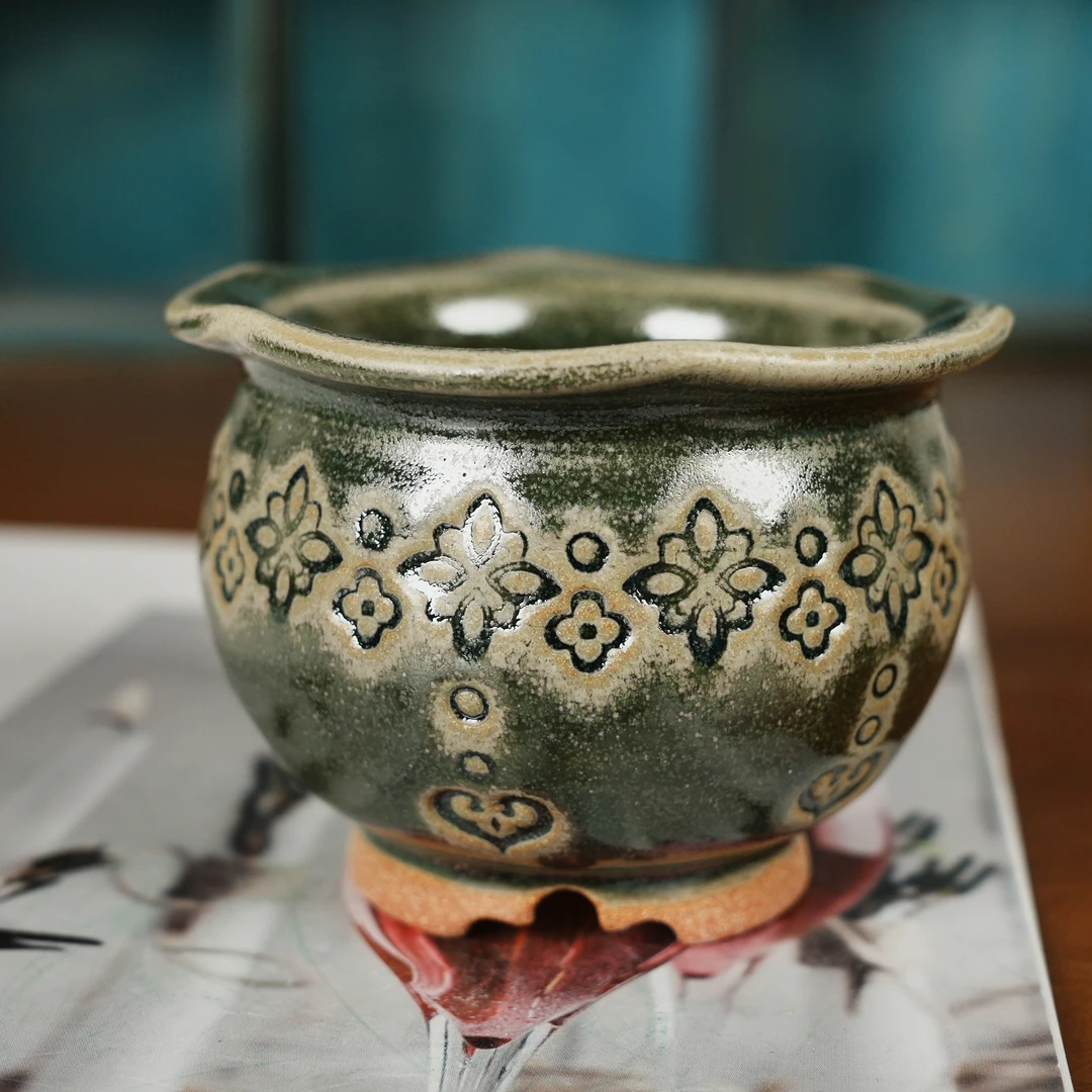 复古简约多肉花盆家用室内透气印章盆内口6厘米外高6厘米