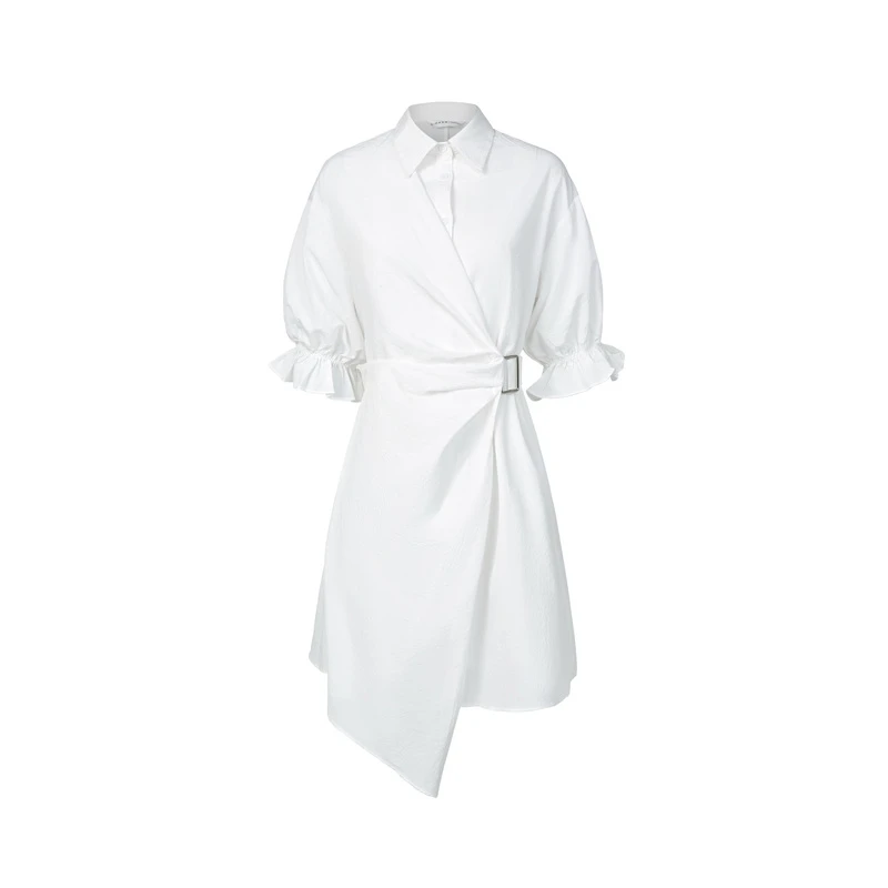 圣迪奥时尚设计感百搭拼接不规则衬衫女装连衣裙S223Z1290