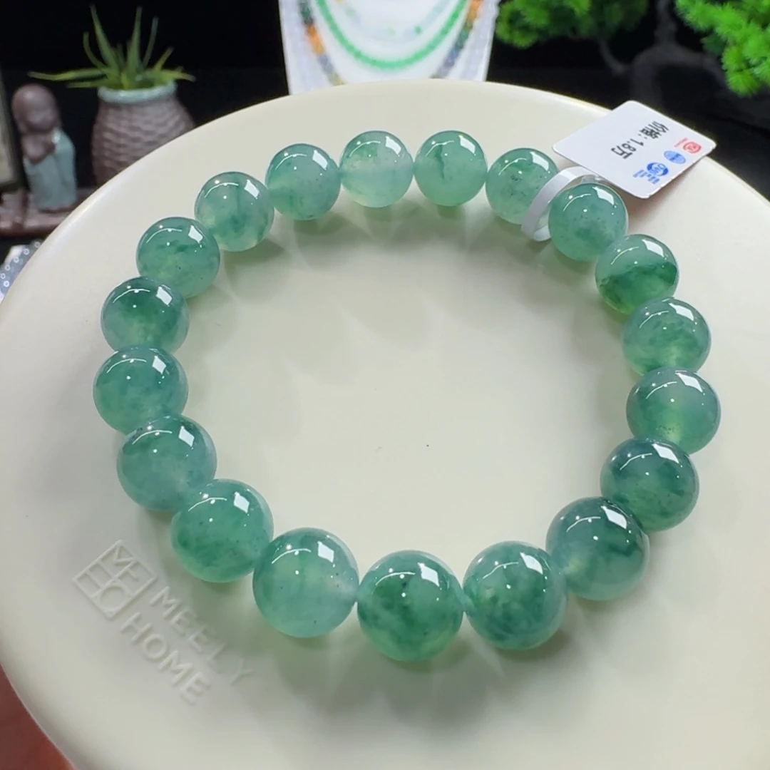 翡翠未镶嵌手链冰胶湖水绿单圈10mm