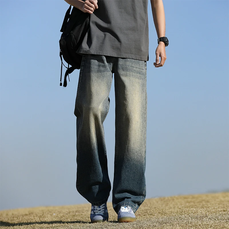 个性潮牌显高显瘦裤子男女同款牛仔裤春秋季情侣宽松直筒休闲长裤