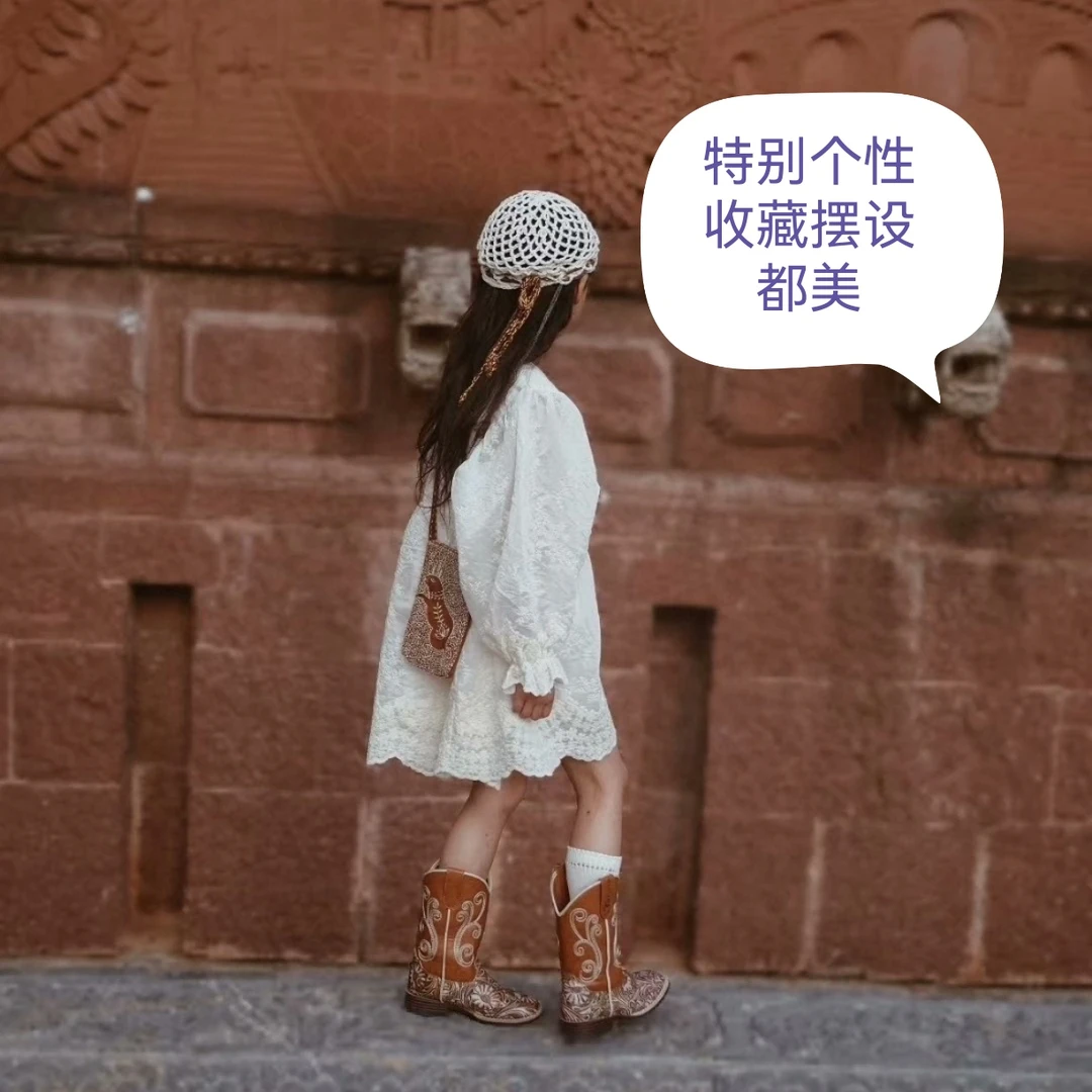 断码捡漏儿童女西部靴平底低跟方头西部马术牛仔装备小朋友骑马靴