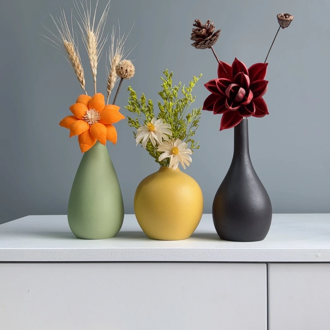 摆件陶瓷小花瓶摆件含花总高约20-30cm