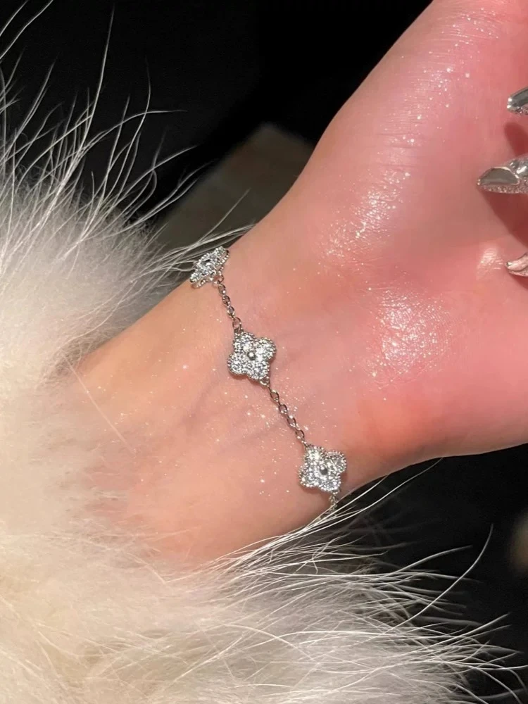 925银手链 新款满钻花四叶草手链气质时尚潮流轻奢礼物