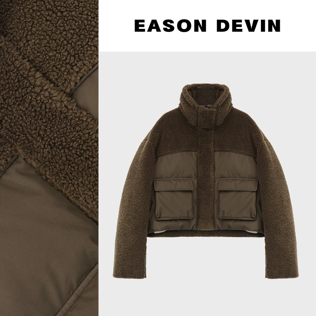 【艺洋穿搭】EASON DEVIN 新款羊羔毛拼接休闲棉服上衣女装宽松外套