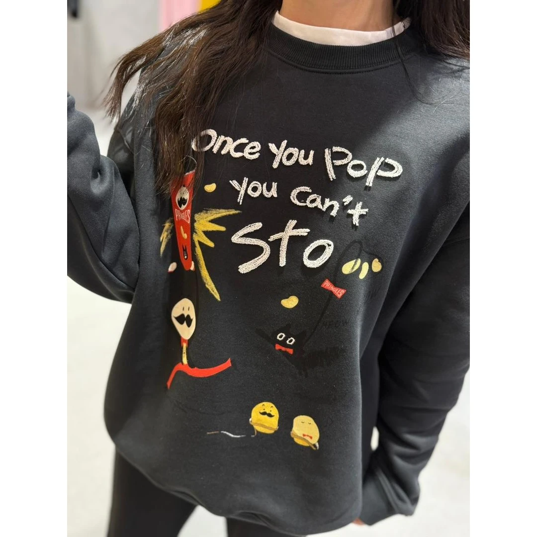 喜家外贸-A.D.Khal纸袋简约刺绣纯棉长袖卫衣女0278