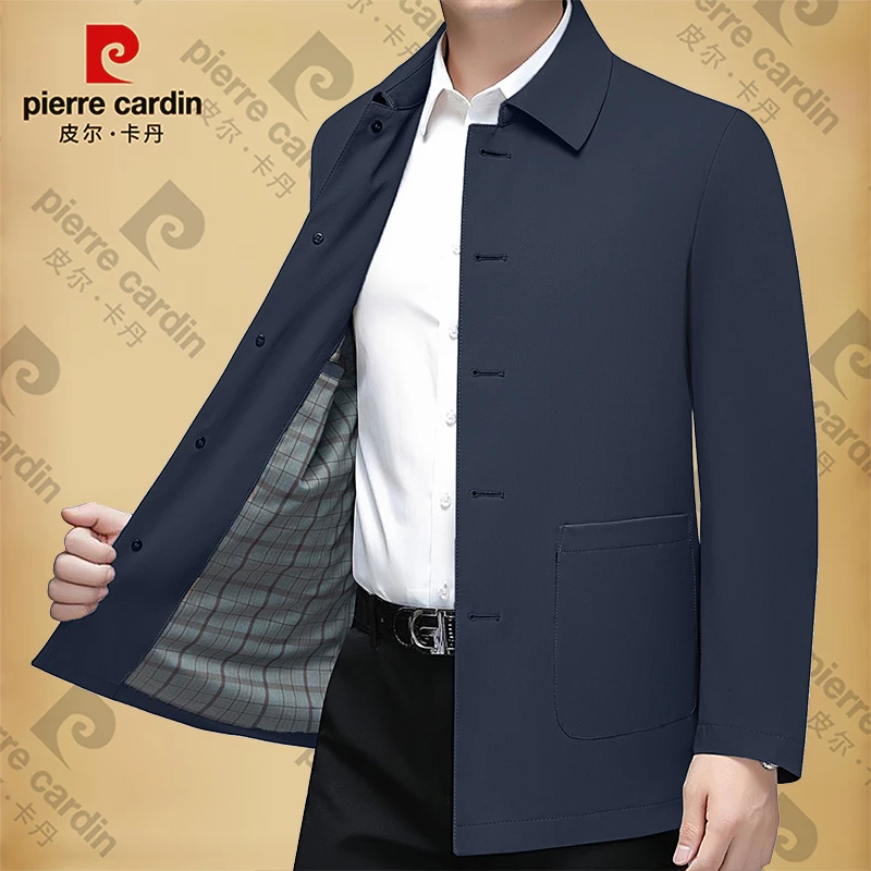 皮尔卡丹男士新款翻领夹克春秋春秋季商务休闲茄克上衣外套潮高档