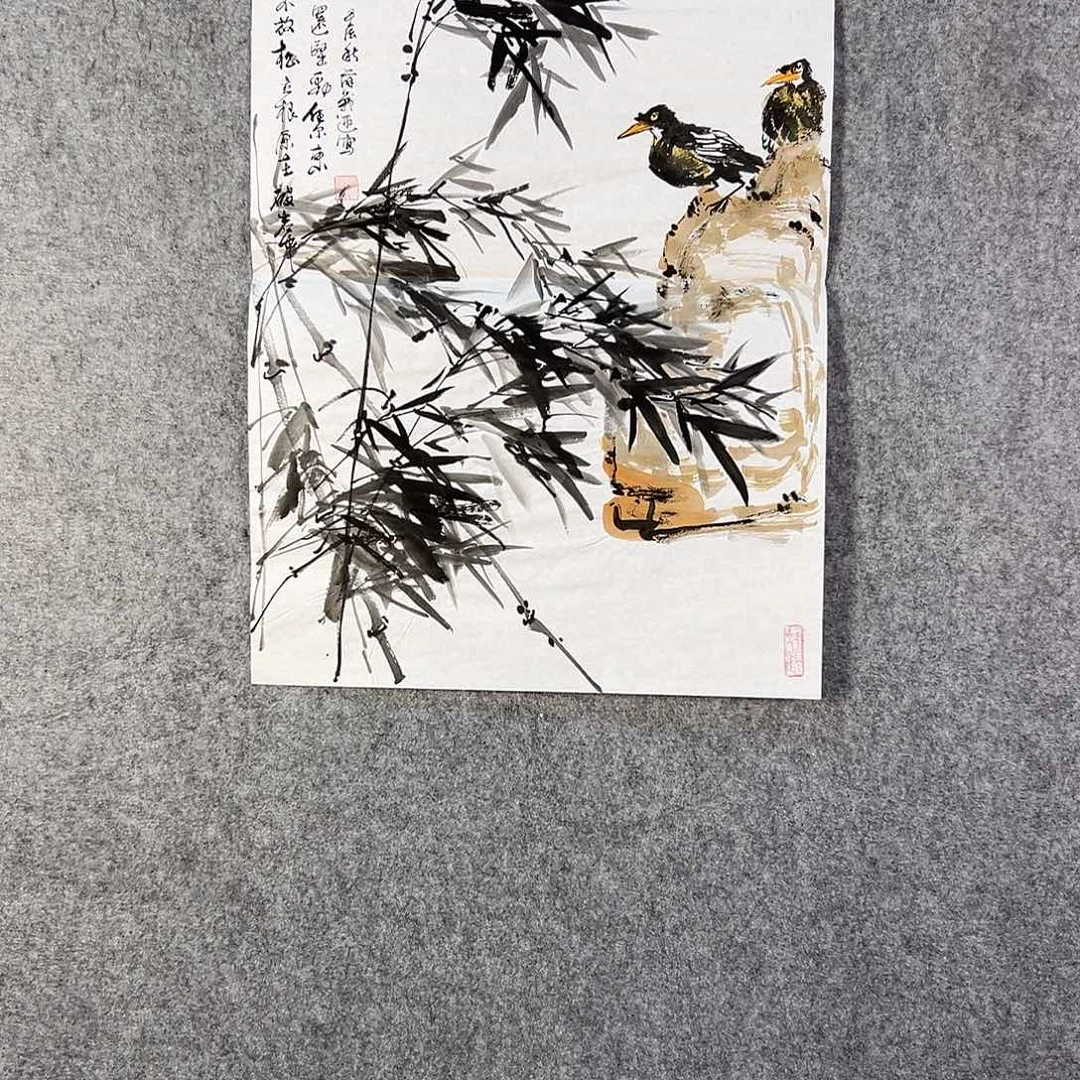 国画231 花鸟在树丛的顶端鸣叫叫声中