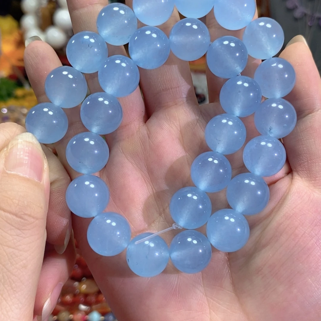 玛瑙/玉髓未镶嵌珠宝半成品海蓝玉髓一条卡14mm