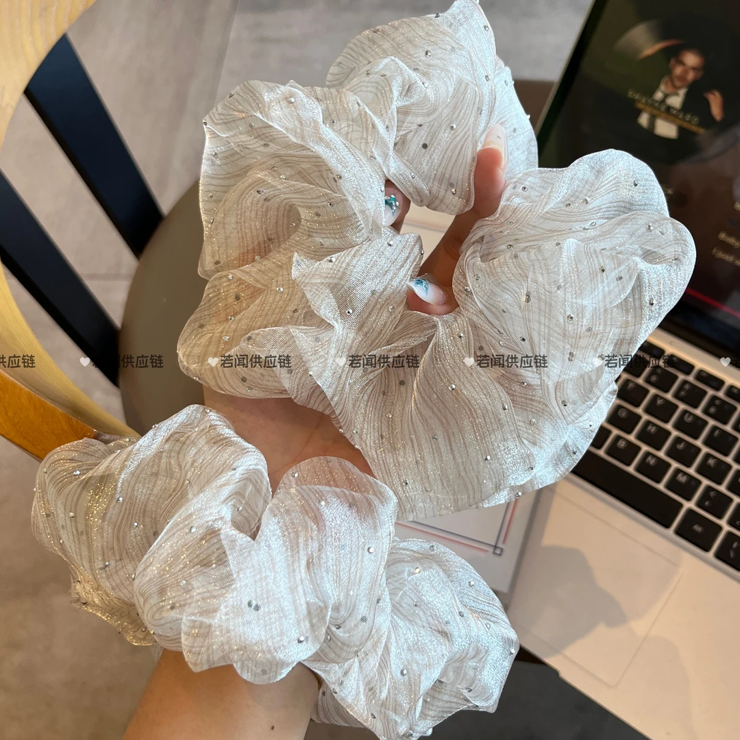 满天星大肠发圈闪钻泡泡纱条纹法式复古发绳韩国ins风头绳可爱