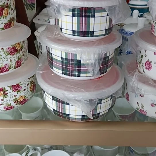 新疆西藏包邮彩格骨质瓷三件套保鲜碗