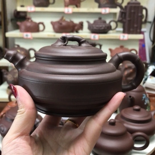 紫砂茶壶小*总双线竹鼓壶