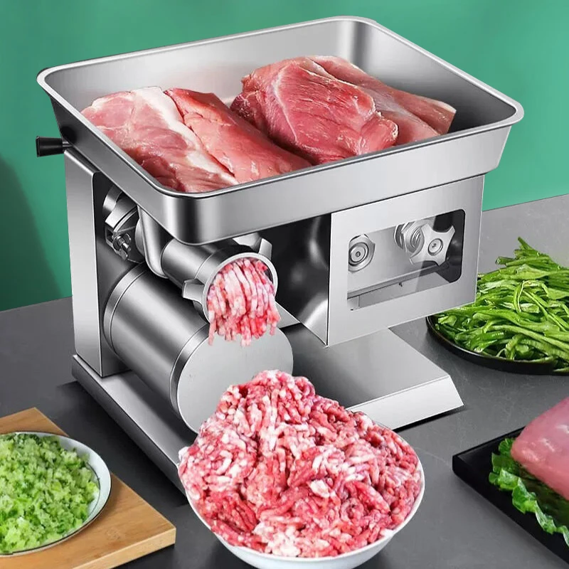 全钢款台式多功能绞肉切肉灌肠一体机双机头可拆卸升级加大托盘