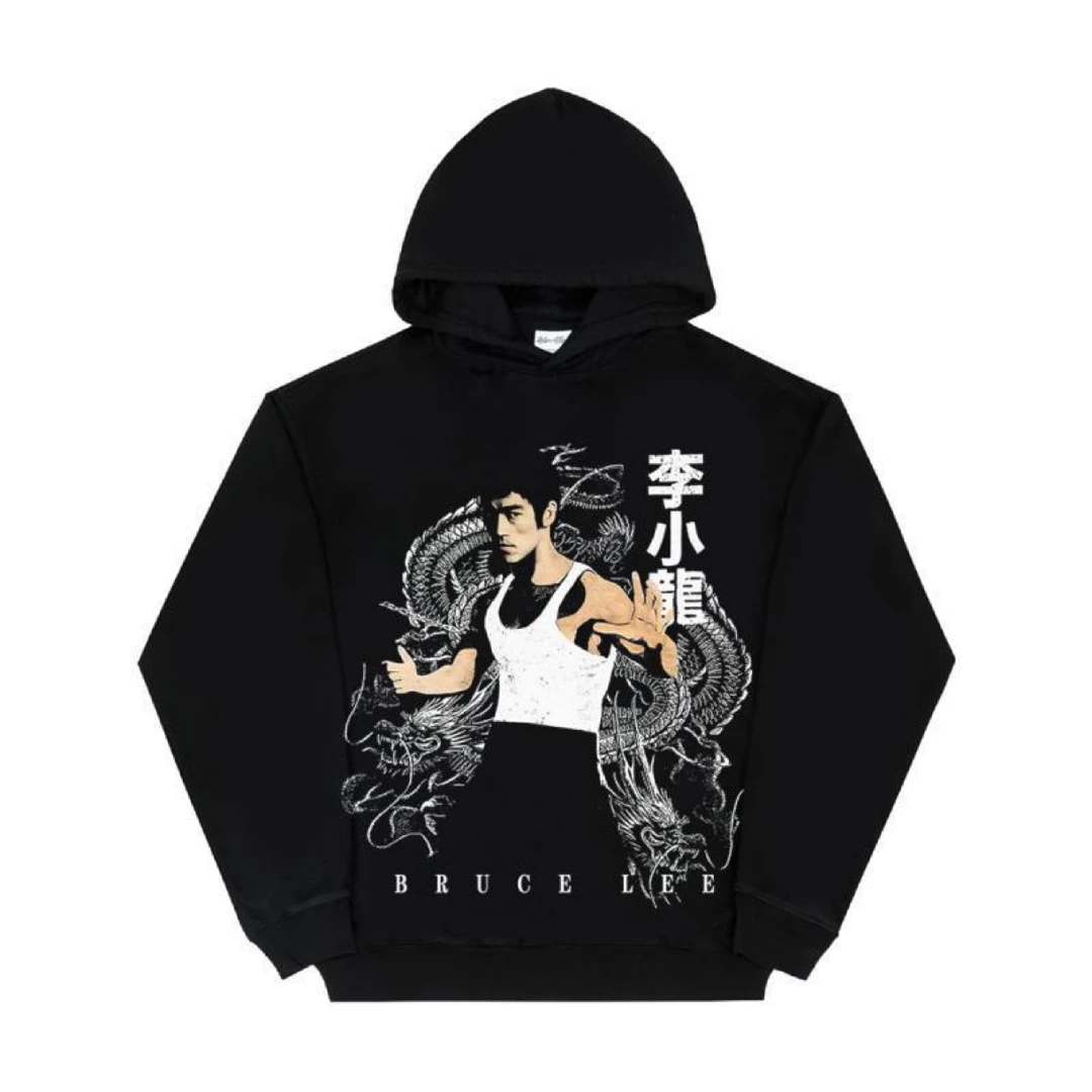 中国风印花连帽卫衣男女秋冬潮牌暗黑系old宽松休闲上衣ins李小龙