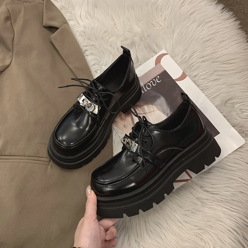系带乐福鞋女2025春秋新款平底单鞋玛丽珍黑色厚底英伦风小皮鞋