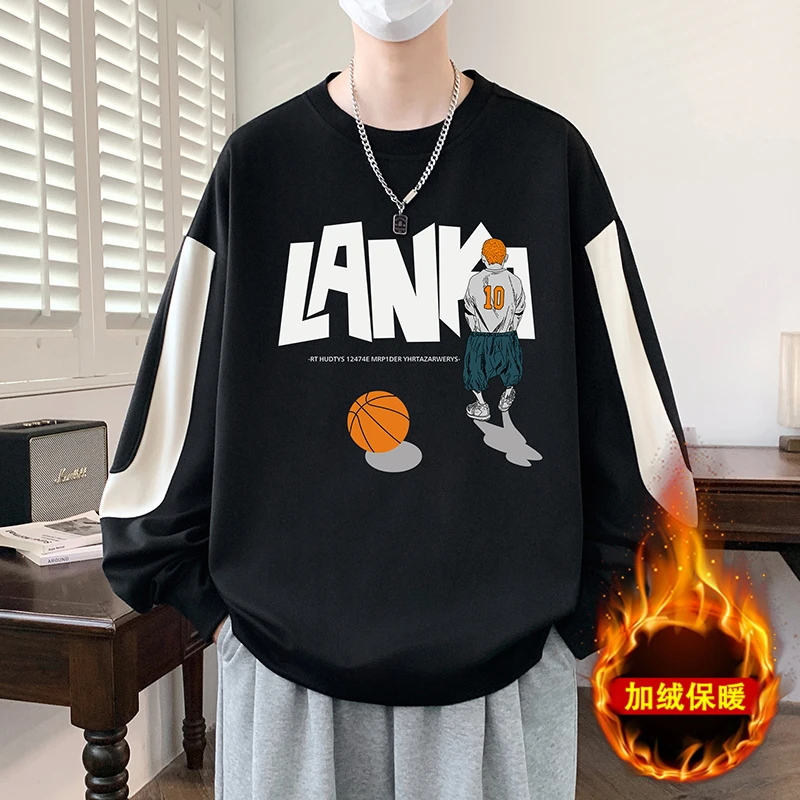 稻草人2025轻奢休闲时尚卫衣男士秋冬季潮牌ins早秋装上衣长袖T恤