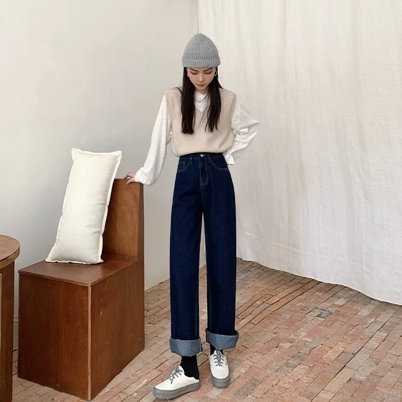 秋姐姐家牛仔裤女直筒宽松阔腿高腰老爹裤A4-8553